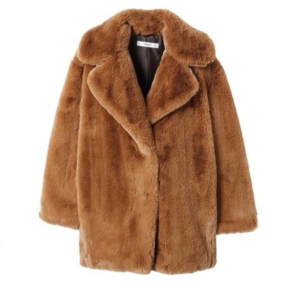 MANGO Luxurious Brown Faux Fur Coat S